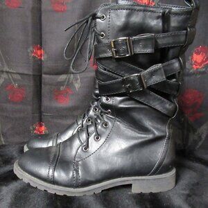 ANNA Black Strappy High Ankle Boot Size 8